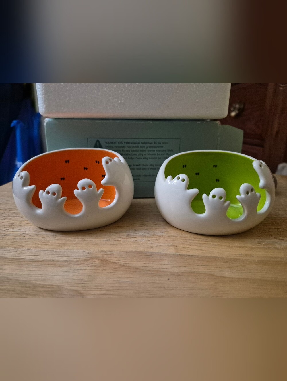 Vintage Retired PartyLite Spooky Ghost Tealight Candle Holder Set New In Box